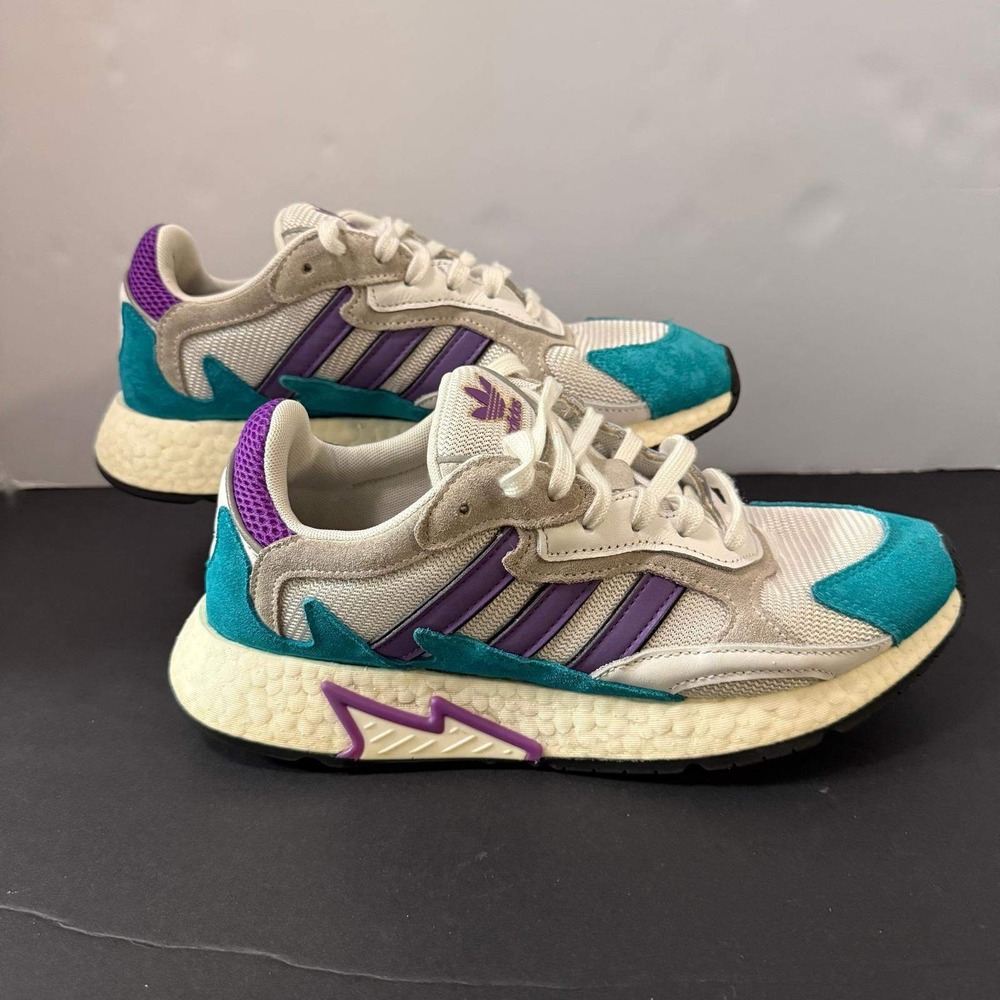 Adidas Tres Run Mens 8 Crystal White Shock Purple Active Teal Boost EH1352